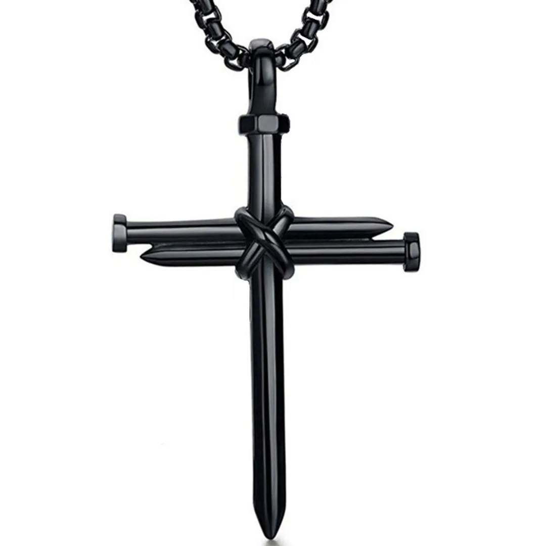 Fashion Titanium Steel Cross Necklace Unisex Punk Cross Nail Pendant Black Silver Gold Chain Necklace Hip Hop Jewelry Charm Gift