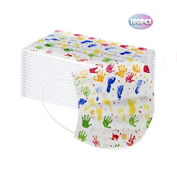 

10/20/30/50/60/100 Face Masks Children's Cartoons Colorful Footprint Printed Mask Disposable Face Mask 3ply Ear Loop Mascarilla