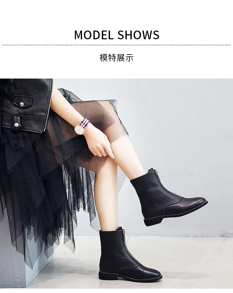 Новые осенние ботинки на толстом каблуке с круглым носком на плоской подошве; женские ботинки из натуральной кожи на низком каблуке; zapatos de mujer; y431