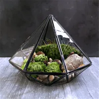 Minimalism Diamond shape Moss Glass Terrarium Black Geometric Glass Solder Terrarium Housing For Plants Home Decoration 1