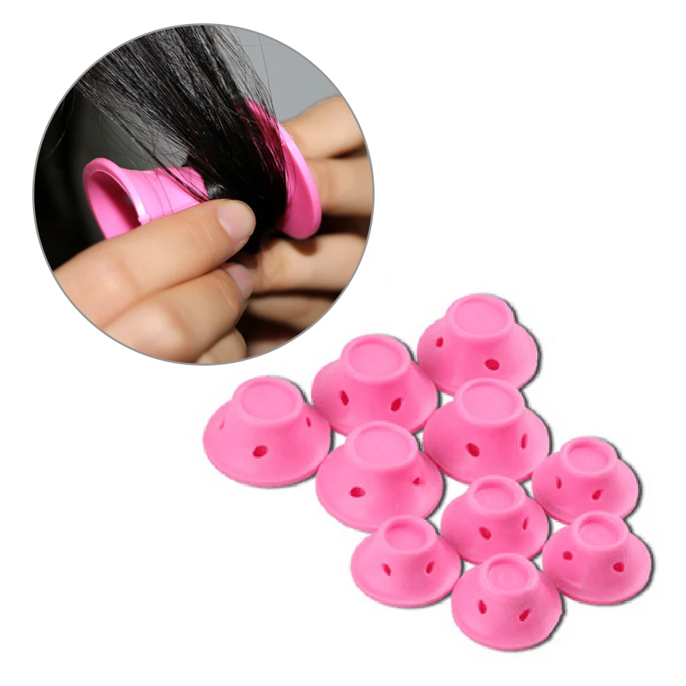 Hot Buy 10 Pcs No Clip Soft Silicone Pink Hairpin Rollers Magic Spiral Curling Rod Wall Diy Hairdressers Styling Curls