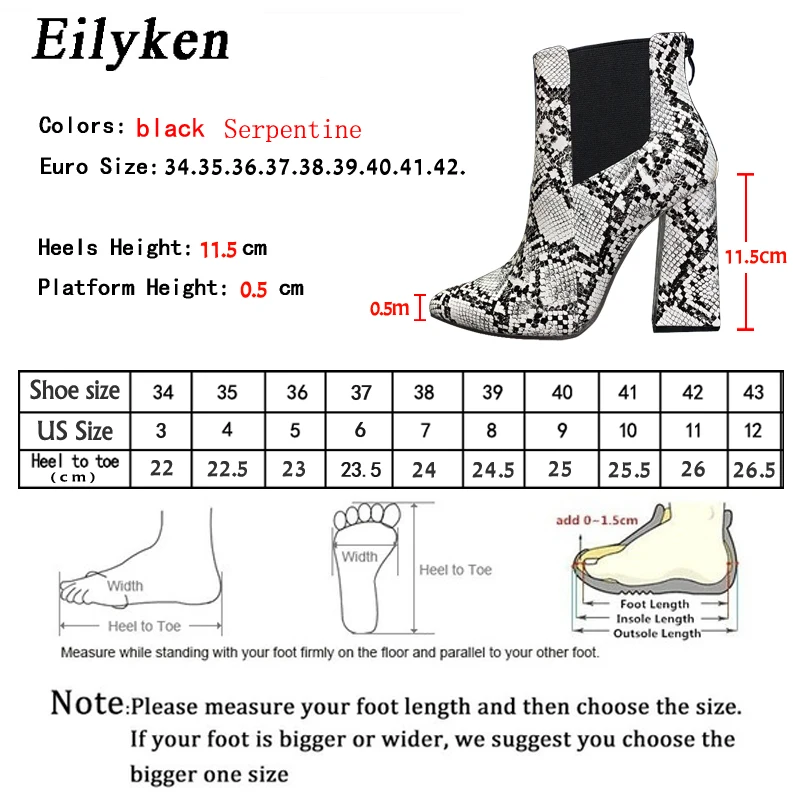 Eilyken; Новинка года; женские ботильоны на высоком толстом каблуке; высококачественные женские ботинки из искусственной кожи с острым носком на молнии; женская обувь