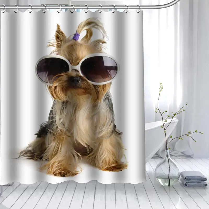 ShunQian йоркширский терьер собака душ занавеска из полиэстеровой ткани 12 крючков для ванной водонепроницаемый плесени Забавный занавес для ванной - Цвет: 4