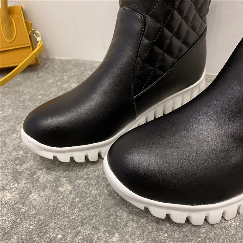 MEMUNIA/ г. Большие размеры 46, ботильоны женские водонепроницаемые Нескользящие теплые зимние ботинки на толстом меху повседневная женская обувь на молнии с круглым носком