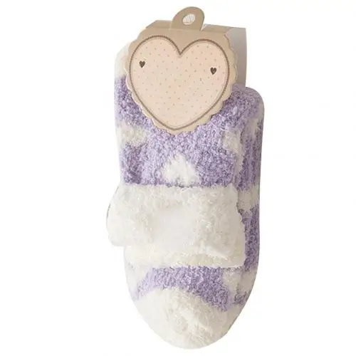 Г., 1 пара, милые мягкие носки из кораллового флиса для девочек Теплые эластичные домашние носки-тапочки средней длины с принтом сердца теплые носки для зимы - Цвет: Фиолетовый