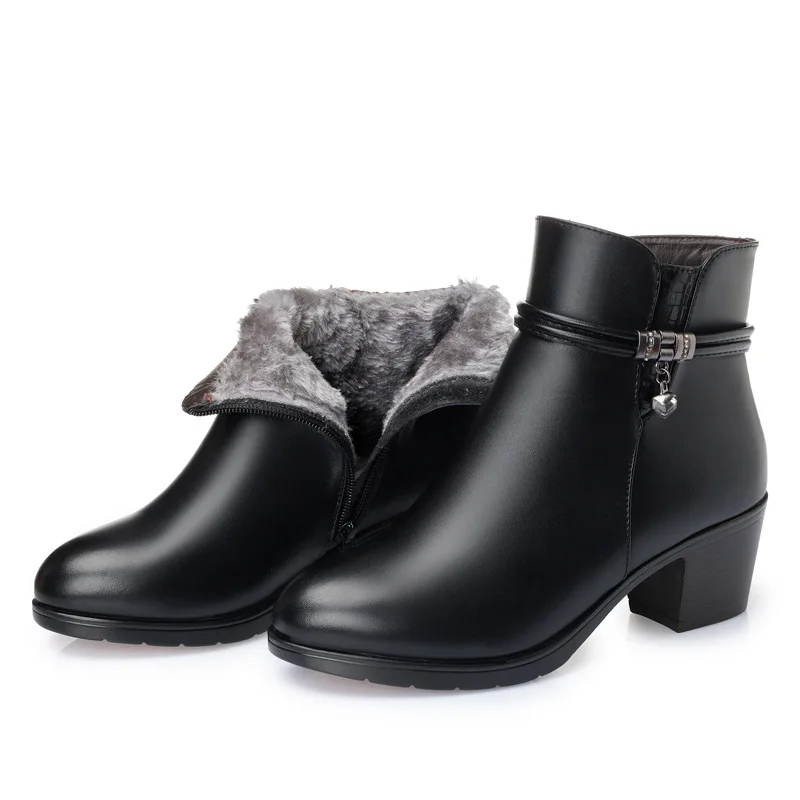 

NEW Fashion Soft Leather Women Ankle Boots High Heels Zipper Shoes Warm Fur Winter Boots for Women Plus Size 35-43 rtg5