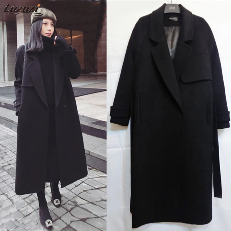 

2019 Women Autumn Winter New Casual Wool Blend Trench Coat Oversize Long Coat Loose Wool Coat Women Wool Coat Cashmere Outerwear