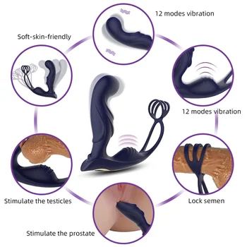 5 IN 1 Prostate Massage Perineum Vibration Penis Ring Scrotum Ring Prostate Vibration Anal Plug With Remote Sex Toy For Male 5