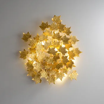 

Luxury Golden Plated Maple Leaves Wall Mount Aluminum Made Wall Lamp with 7W G9 RGB for Light Living Room Bedroom
