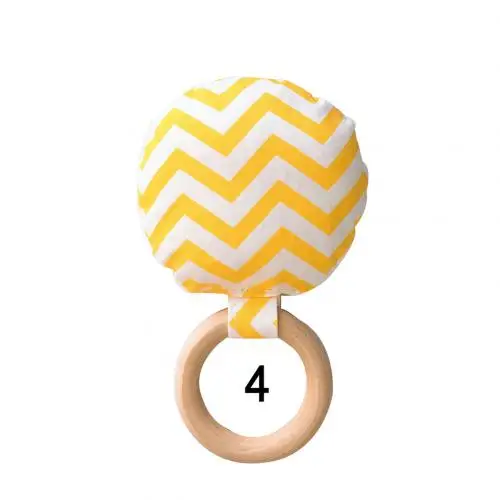 Striped Dot Wooden Ring Baby Round Teether Teething Toy Safe Chew Shower Gift New - Цвет: 4