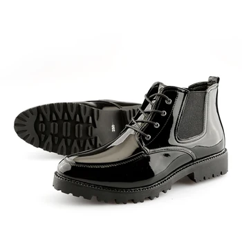 

Men Chelsea shoes ankle boots slip-on Pu leather Glossy Wedding Business Normal Shoes men boots high increase sole shoes