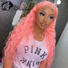 

Curly Human Hair Wigs For Women HD Transparent Lace Frontal Wig Human Hair Pink Colored 180% Bleached Knots 13×4 Lace Front Wig