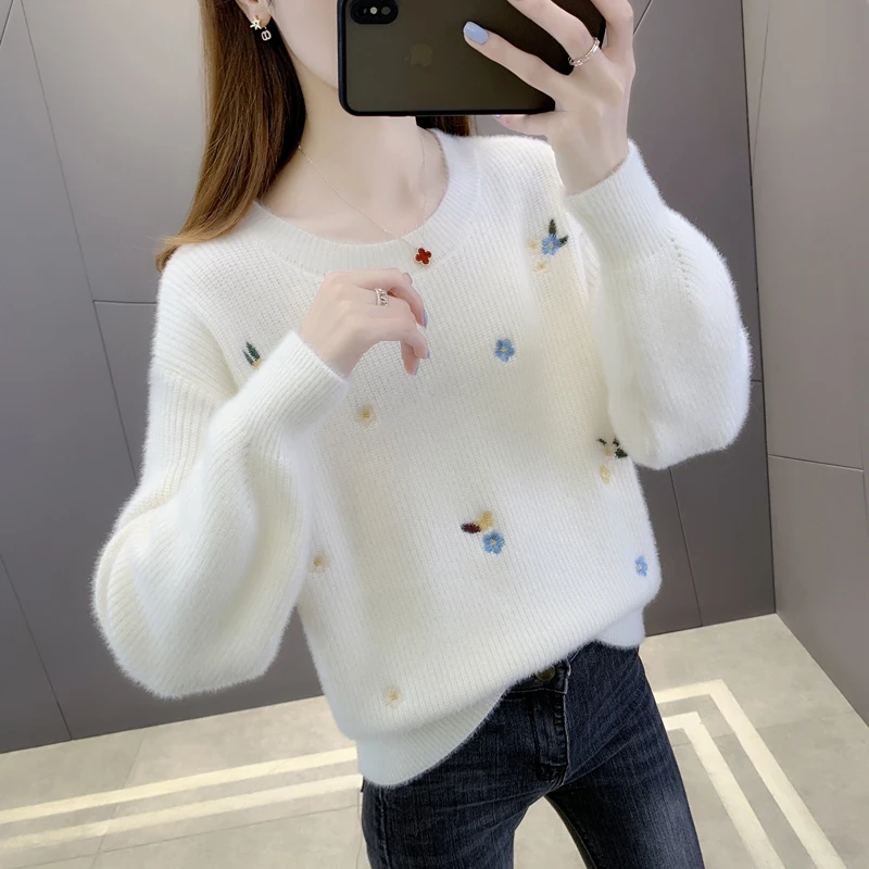 

Room 216864, 6 row under 4 】 collaosed imitated mink velvet flowers pure color jacquard turtleneck sweater [1029] 49