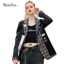 2020 Spring and autumn plaid jackets fashion embroidery patch designs women Blazers