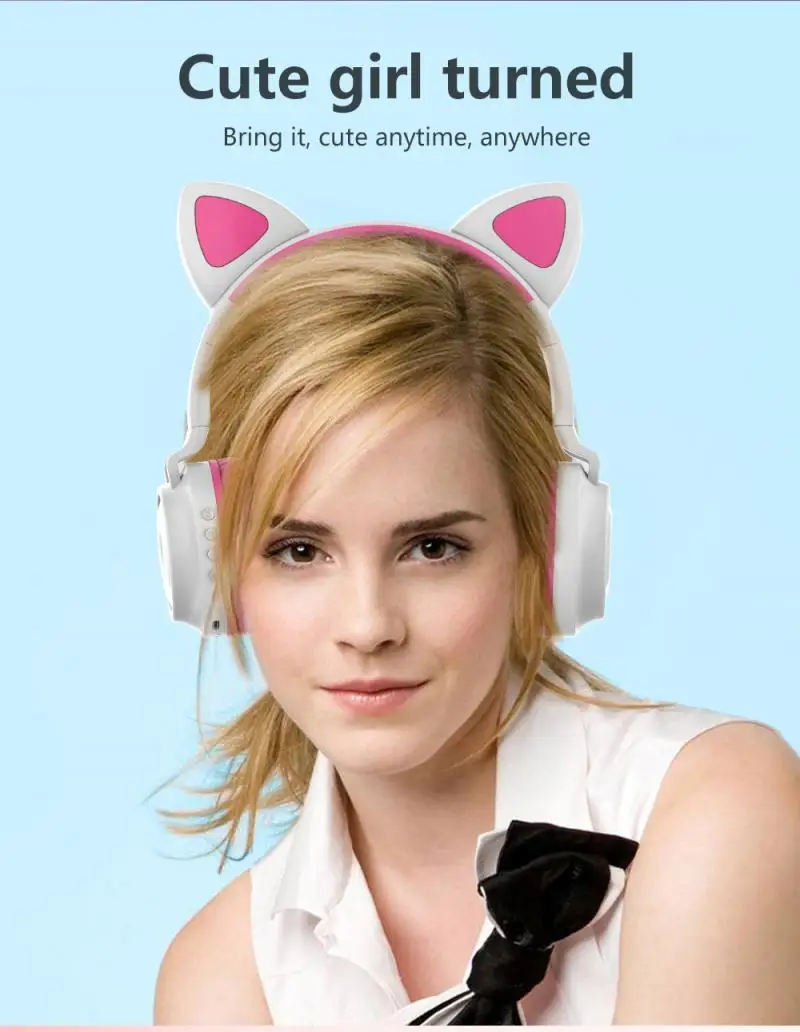 Cute Wireless Headphones Glowing Bluetooth 5 0 Headphone For Girls Cat Ear Headset Hifi Stereo Music With Microphone Dropship