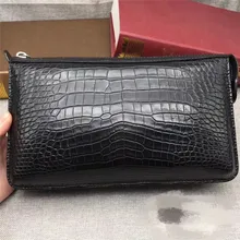 Мужской большой черный клатч из натуральной крокодиловой кожи с застежкой-молнией, сумочка на запястье, сумка из натуральной кожи аллигатора, мужской держатель для карт