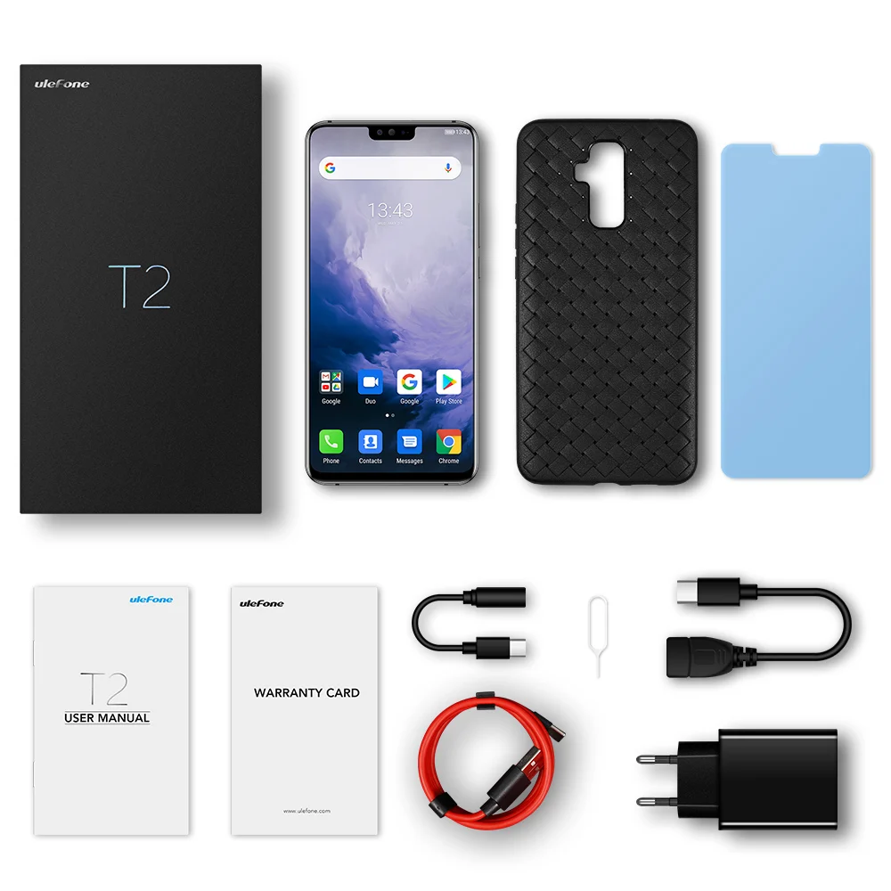 Ulefone T2 Smartphone Android 9.0 Dual 4G Cell Phone 6GB 128GB NFC Octa-core Helio P70 4200mAh 6.7