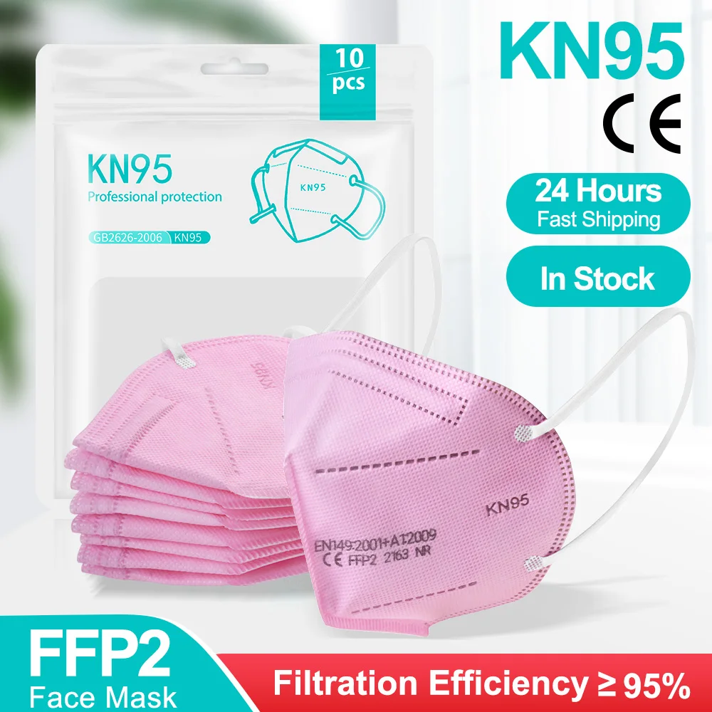 10-200 шт. FFP2 маска для лица KN95 противопыльная Защитная розовый рот респиратор 5 Слои