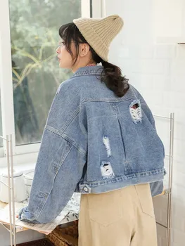 

Jeans Jacket and Coats for Women Spring Female Ripped Batwing Sleeves Short Denim Jacket Chaqueta Mujer Casaco Jaqueta Feminina