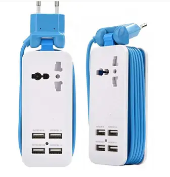 

EU Plug USB Power Strip with 4 Ports USB Charging Station Outlets 5V 2.1A-1A 21W Socket 100V-240V Compact 5ft Extension Cord