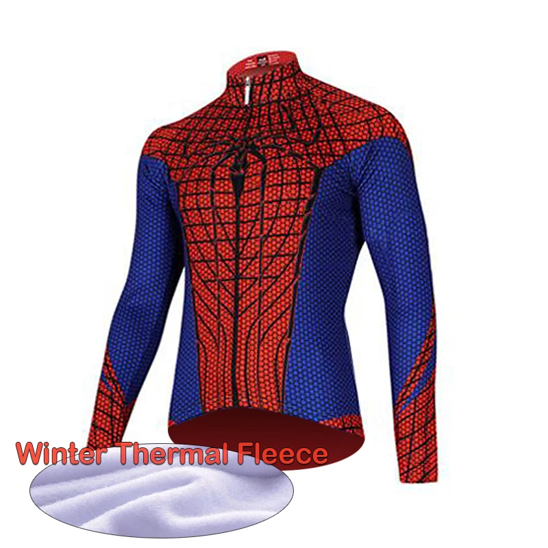 

Warm 2020 Marvel Avengers Spiderman Winter Thermal Fleece Cycling Clothing Men's Cycling Jersey Outdoor Riding Bike MTB Clothing