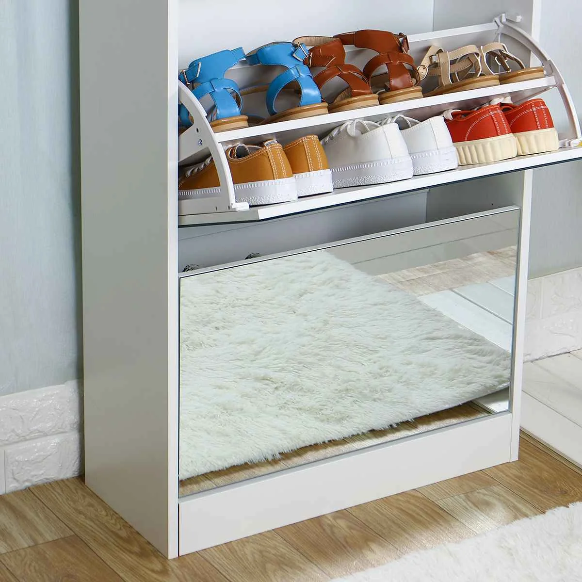 3 Tiers Mirrored Shoe Rack Furniture Entryway Living Room Shoe