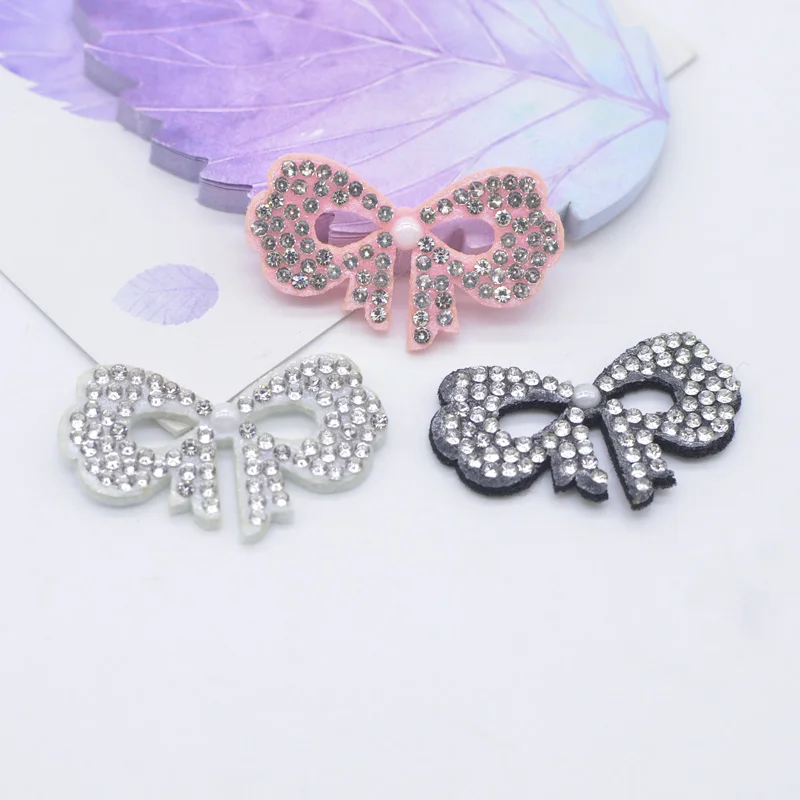 

15Pcs/lots Cute Pink Pearl Bowknot Tie Rhinestone Applique Sew on Patch for Clothing Dress DIY Beaded Patches Sweater Accessory