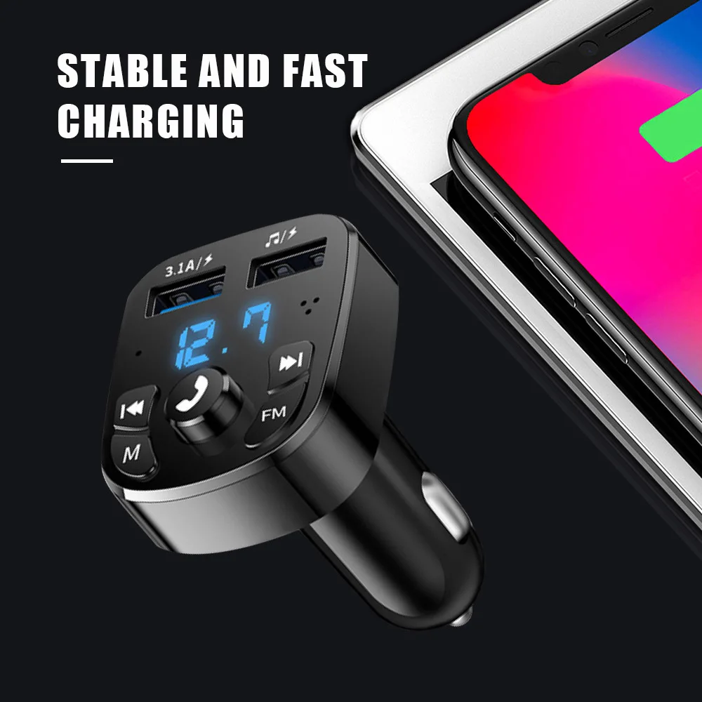 Car Hands-free Bluetooth 5.0 FM Transmitter Kit MP3 Modulator Player Wireless Handsfree Audio Receiver Dual USB Fast Charger | Автомобили