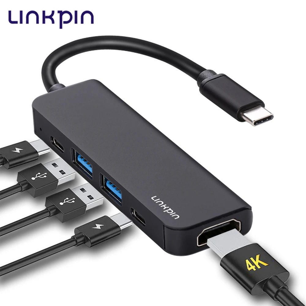 LINKPIN USB-C Hub 5-в-1 4K HDMI 2X USB-A 60W Power Delivery для ноутбуков и планшетов Windows/Mac/Google |