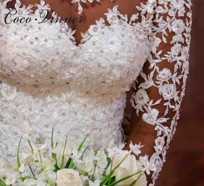 affordable wedding dresses Cystal Beading Long sleeves Vintage Lace Mermaid Wedding Dresses 2022 High Neck Appliques White Wedding Dress W0604 plus size wedding dresses