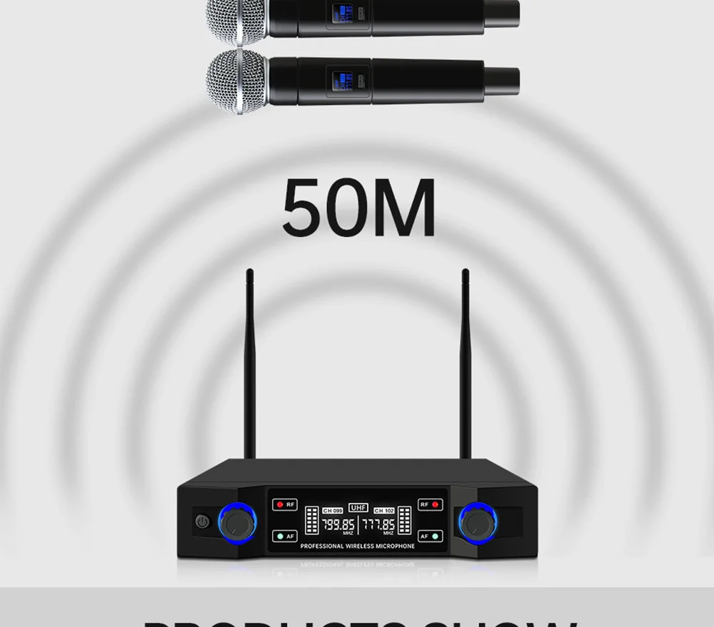 Professional wireless microphone UHF system plastic material dual channel 2 handheld microphone family stage karaoke microphone