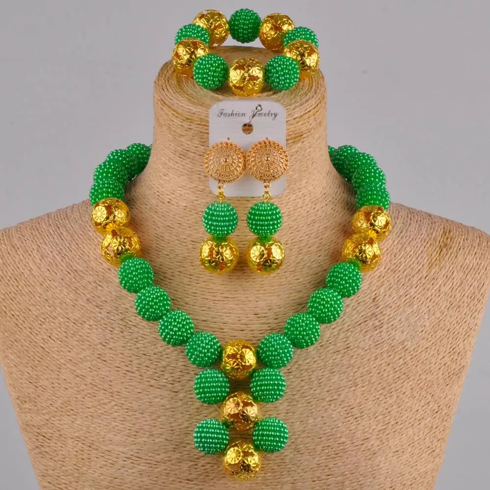 Nigerian Wedding African Beads Jewelry Set - Simulated Pearl Necklace & Earrings For Women (Royal Blue) - View #9
