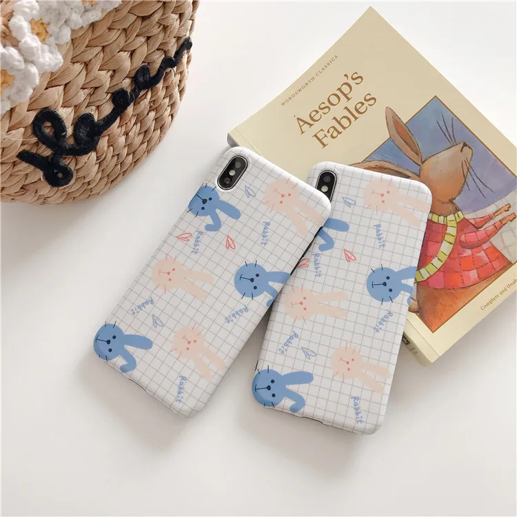 For iPhone 7plus case Retro Simple lattice Cartoon rabbit cute Phone case for coque iPhone 7 7 Plus 6 8 6s Plus X XR xs max case