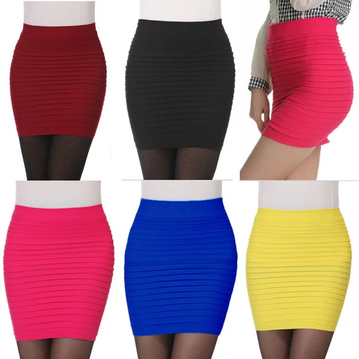 Женская юбка-карандаш на бедрах, высокая талия, яркие цвета, эластичная плиссированная Сексуальная короткая юбка, Офисная Женская посылка, юбки на бедрах^ 40