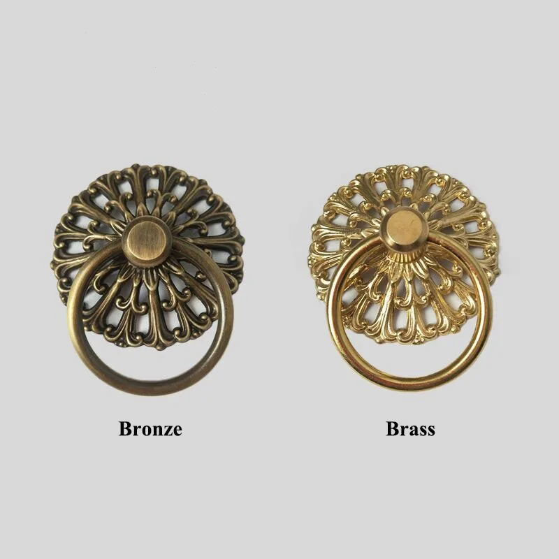 

2pcs Brass Round Cabinet Handle and Knobs Hollow-Out Door Pulls Brass Ring Closet Handles Drawer Pulls