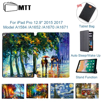 

MTT Landscape Oil Painting Case For iPad Pro 12.9 A1670 2015 2017 PU Leather Flip Tri-Fold Stand Smart Cover Auto Sleep/ Wake