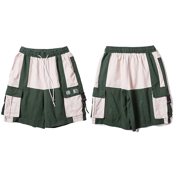 Harajuku шорты Цвет блок летняя одежда в стиле «хип-хоп» и перевозки грузов короткие уличная Для мужчин спортивные шорты короткие карманы хлопок Повседневное тренировочные брюки в стиле "хип-хоп" - Цвет: A20V017 Green