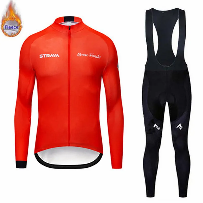 STRAVA зимний теплый флисовый комплект одежды для велоспорта Мужская Новая трикотажная одежда спортивный костюм для езды на велосипеде MTB Одежда комбинезон теплые комплекты