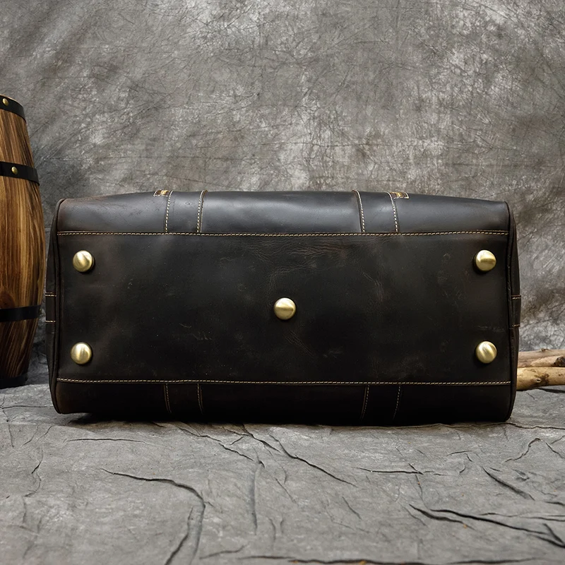 Men Vintage Crazy Horse Leather Travel Duffel Thick Real