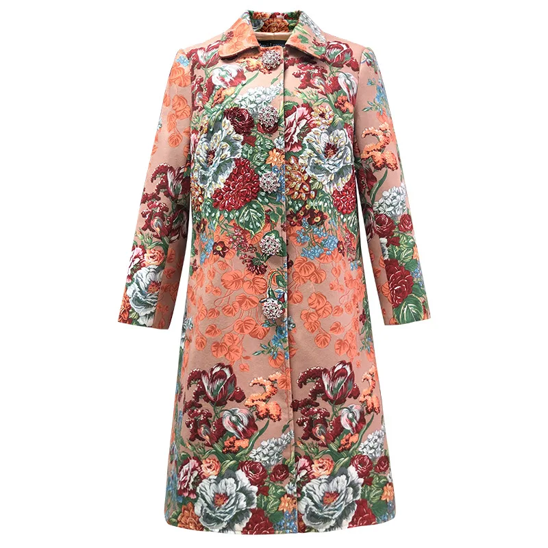 

New Designer Luxury Wool Blend Coat Women Beading Appliques Floral Print Jacket and Vest Dress Female Autumn Winter Woolen Coat
