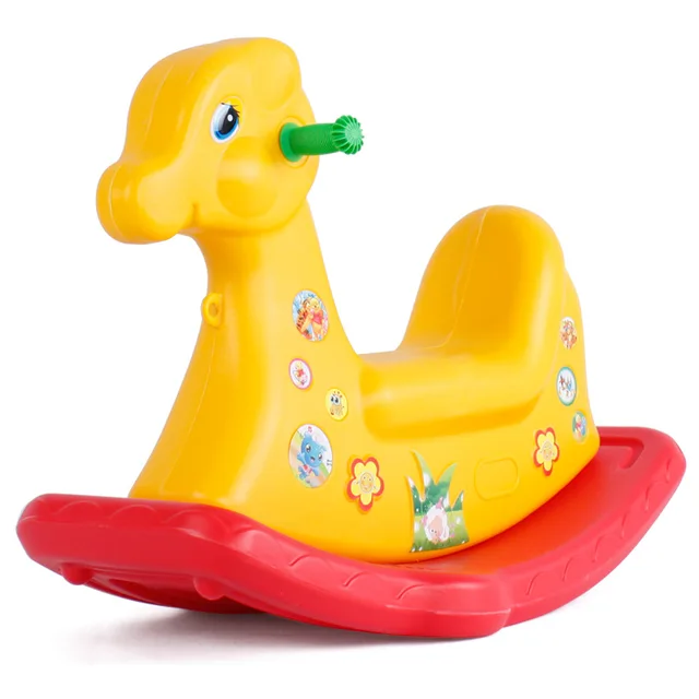 Children's two-color rocking horse baby rocking horse kindergarten family amusement park Trojan thickened plastic indoor toys 1