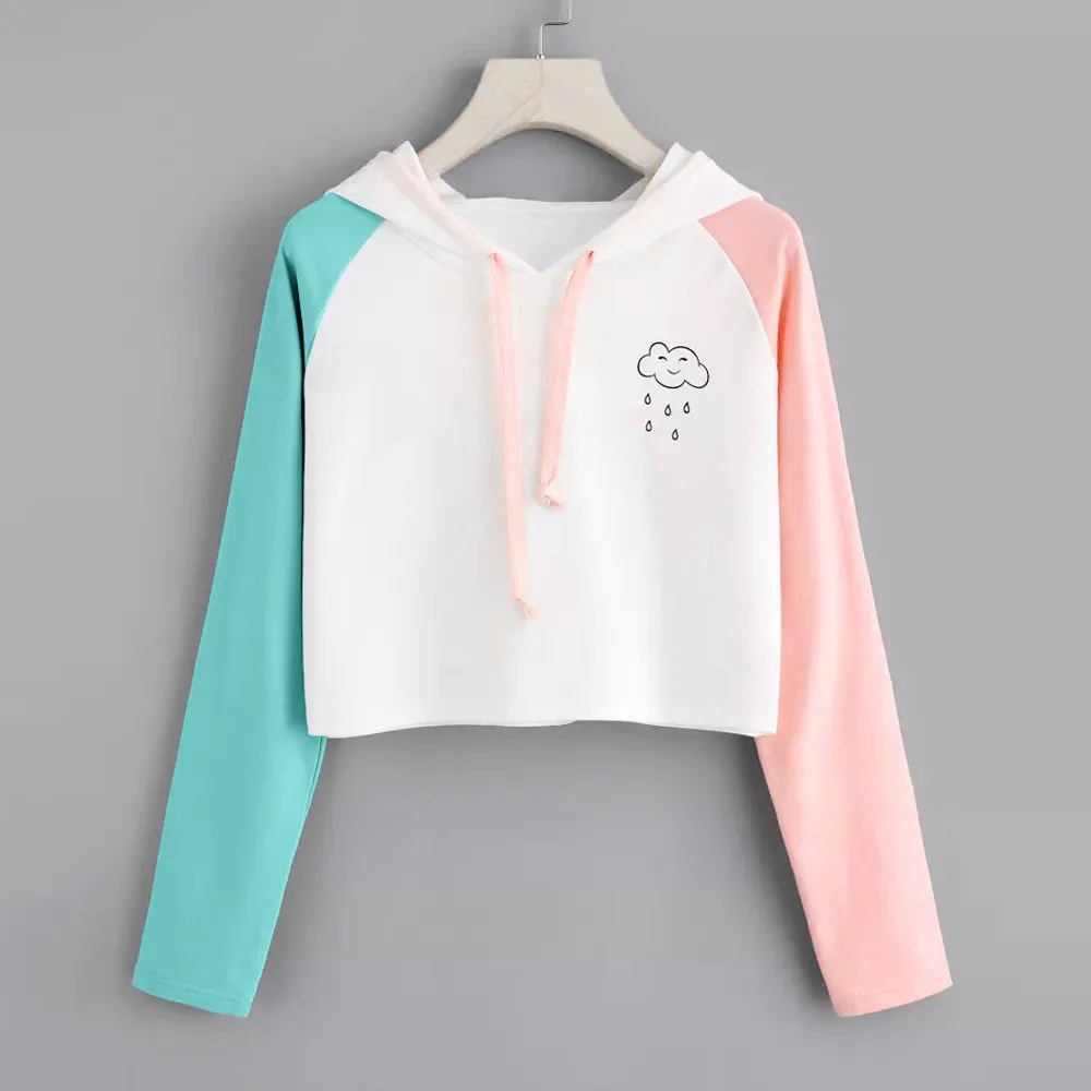 JAYCOSIN Fashion Women Casual Simple Sweatshirt Patchwork Long Sleeve Solid Color Comfortable Soft Short Pullover Tops Blouse