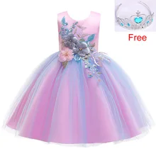 Свадебное платье с цветочным узором для девочек; детское вечернее платье принцессы; Детские платья для девочек; Карнавальный костюм для детей 8, 10, 12 лет