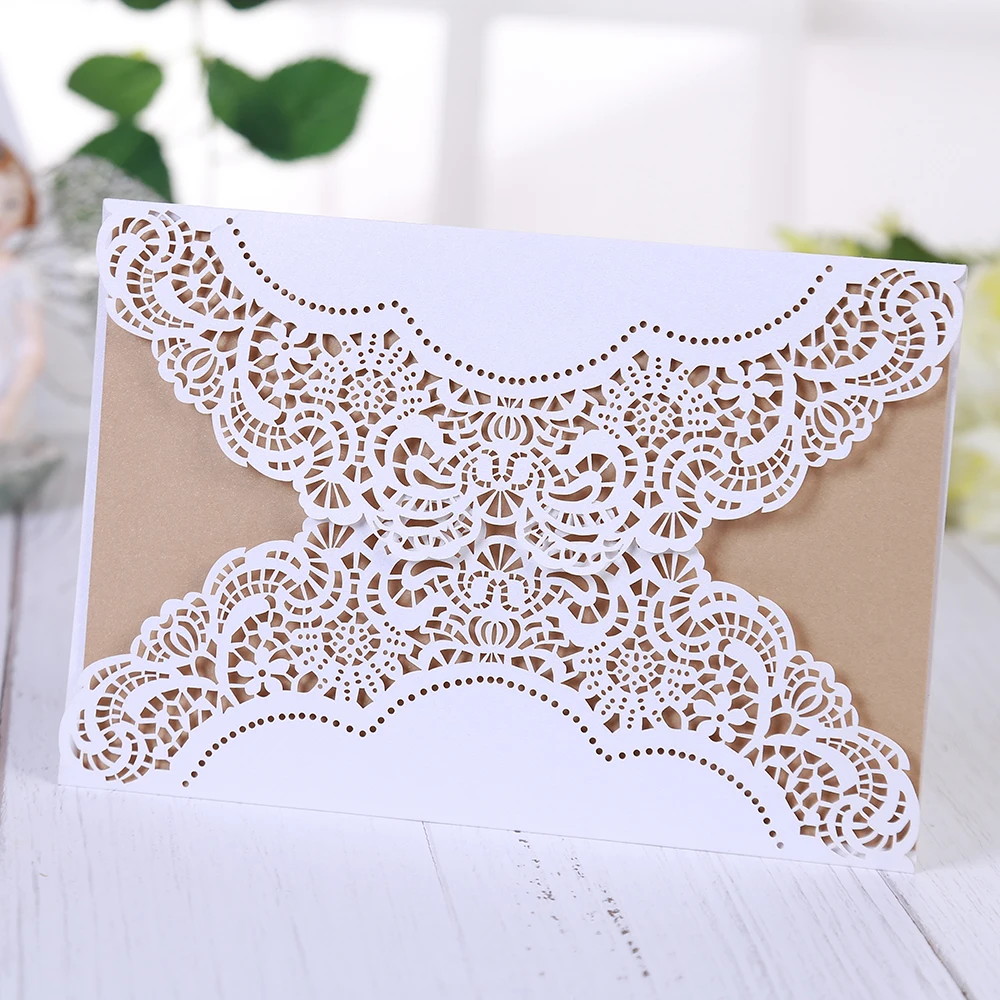  5 SETS Laser Cut Wedding Invitations with Envelopes with Blank Printable Paper Wedding Bridal Showe - 4000044218164