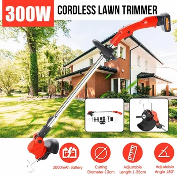 

300W Electric Lawn Mower 3000mAh Li-ion Cordless Grass Trimmer Auto Release String Cutter Pruning Mower Grass Cutting Machine