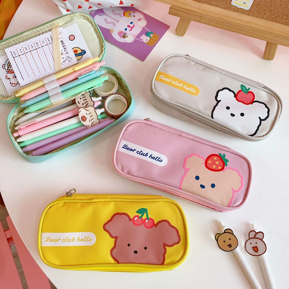 Estuche Kawaii de capacidad con cremallera, estuche de lápices impermeable con dibujos animados bonitos, de papelería para escuela primaria, estuche de multifuncional|Bolsas para lápices| - AliExpress