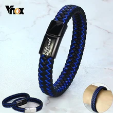Vnox-pulsera de acero inoxidable con imagen de nombre para hombre, brazalete con cierre, cuero trenzado, joyas