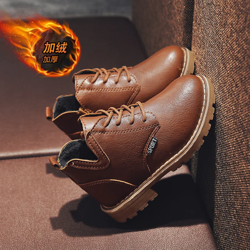 

BOY'S Martin Boots Autumn & Winter British-Style Short Boots Big Virgin Boy plus Velvet Warm Cotton CHILDREN'S Shoes