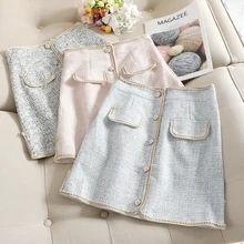 *#Best Price MUMUZI Mini Tweed Skirt Winter 2019 High Waist Plaid Skirts short Front Buttons New Arrivals saia feminina jupe femme spodnica *#Best Price MUMUZI Mini Tweed Skirt Winter 2019 High Waist Plaid Skirts short Front Buttons New Arrivals saia feminina jupe femme spodnica