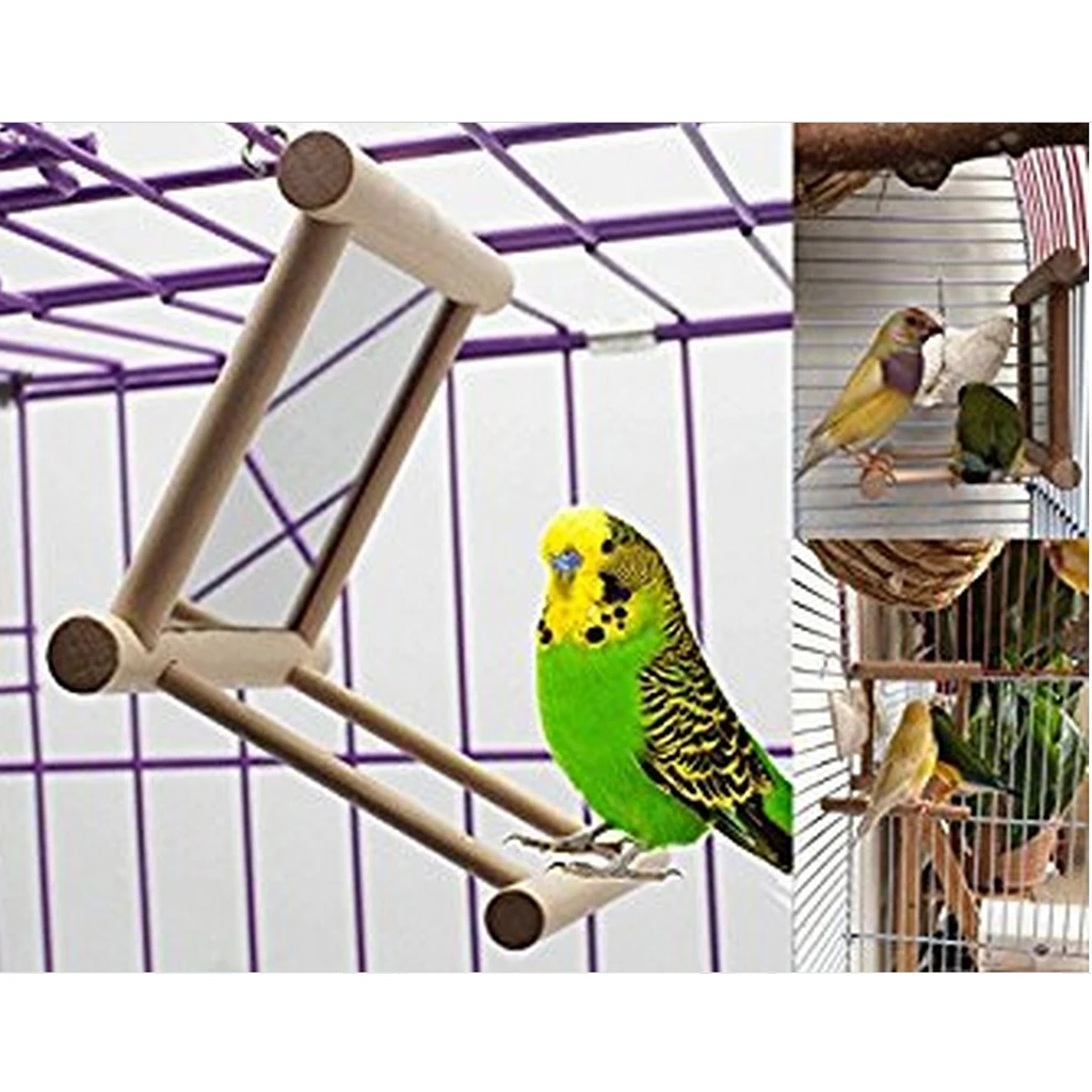 Wood Pet Bird Mirror Toy for Parrot Macaw African Greys Budgies Cockatoo Parakeet Cockatiels Conure Lovebird